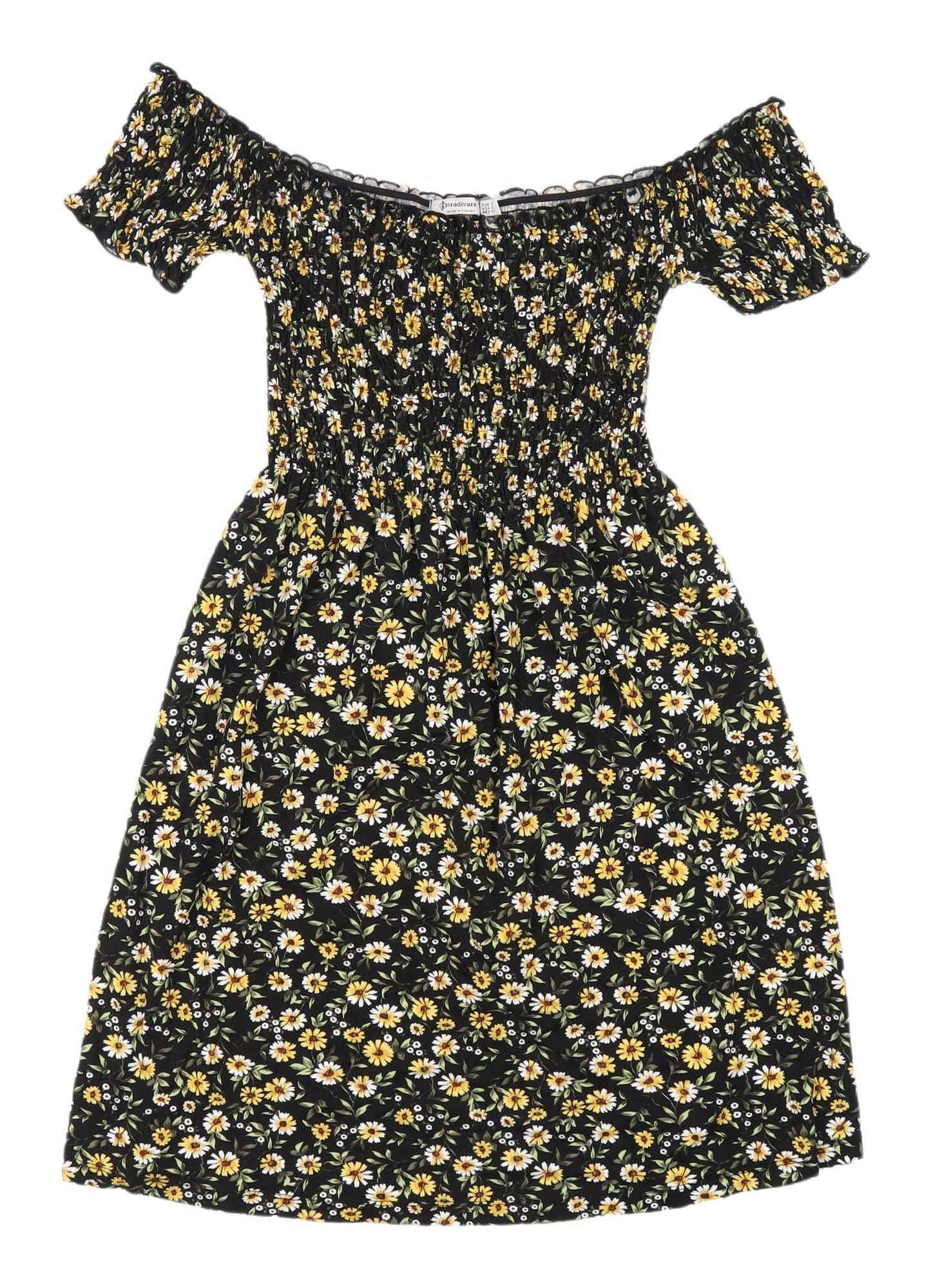Stradivarius Women's Black Floral Fit & Flare Dress, 8