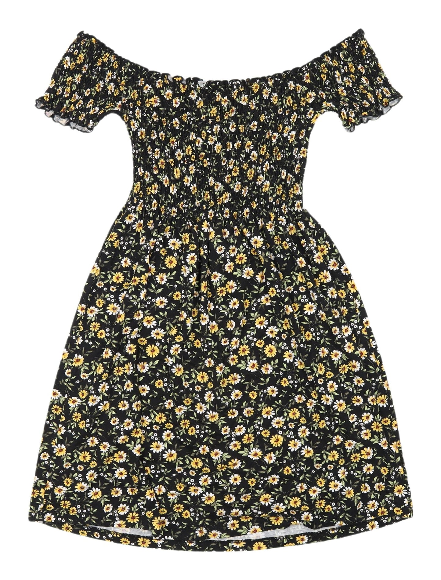Stradivarius Women's Black Floral Fit & Flare Dress, 8