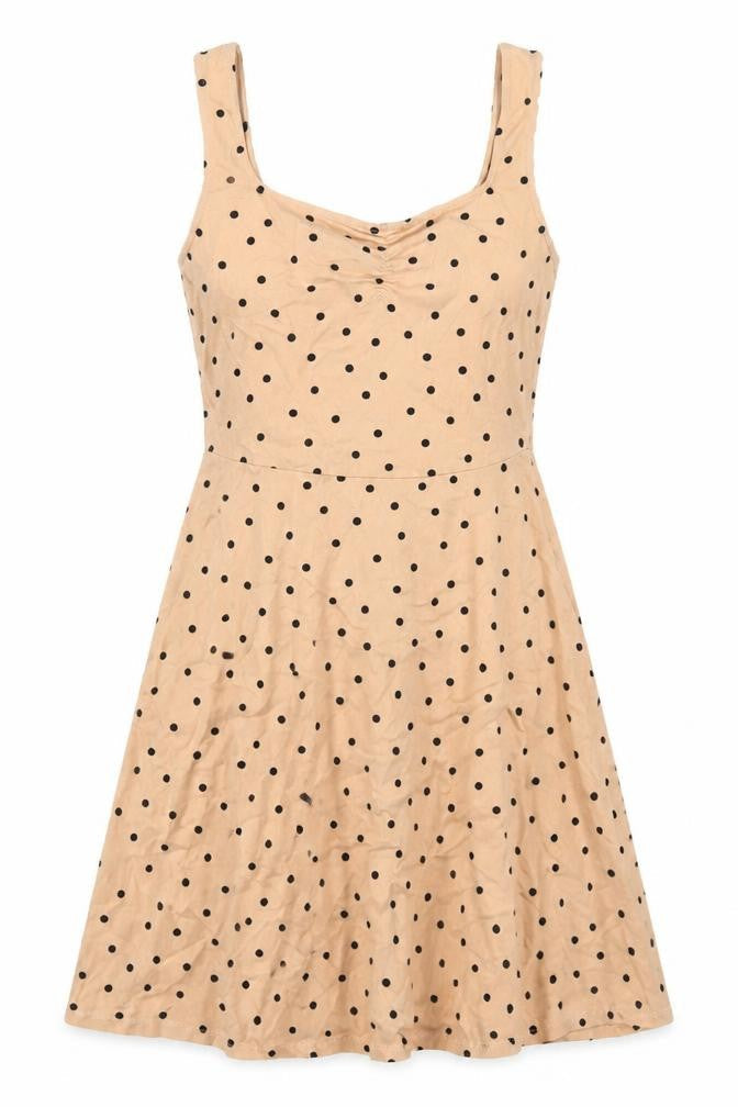 Dorothy Perkins Women Beige Polka Dot A-Line Dress Size 12