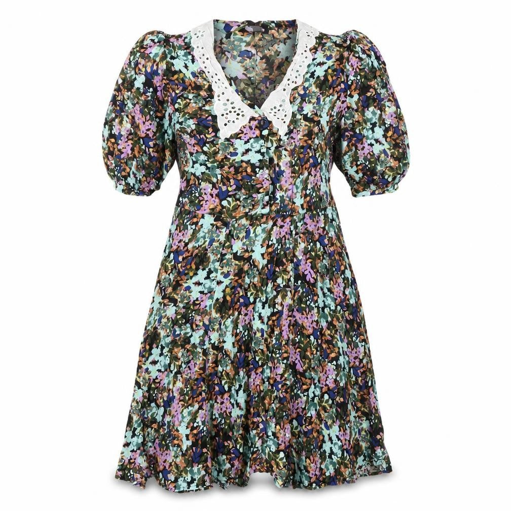 CREP Women's Floral Puff Sleeve Fit & Flare Dress L