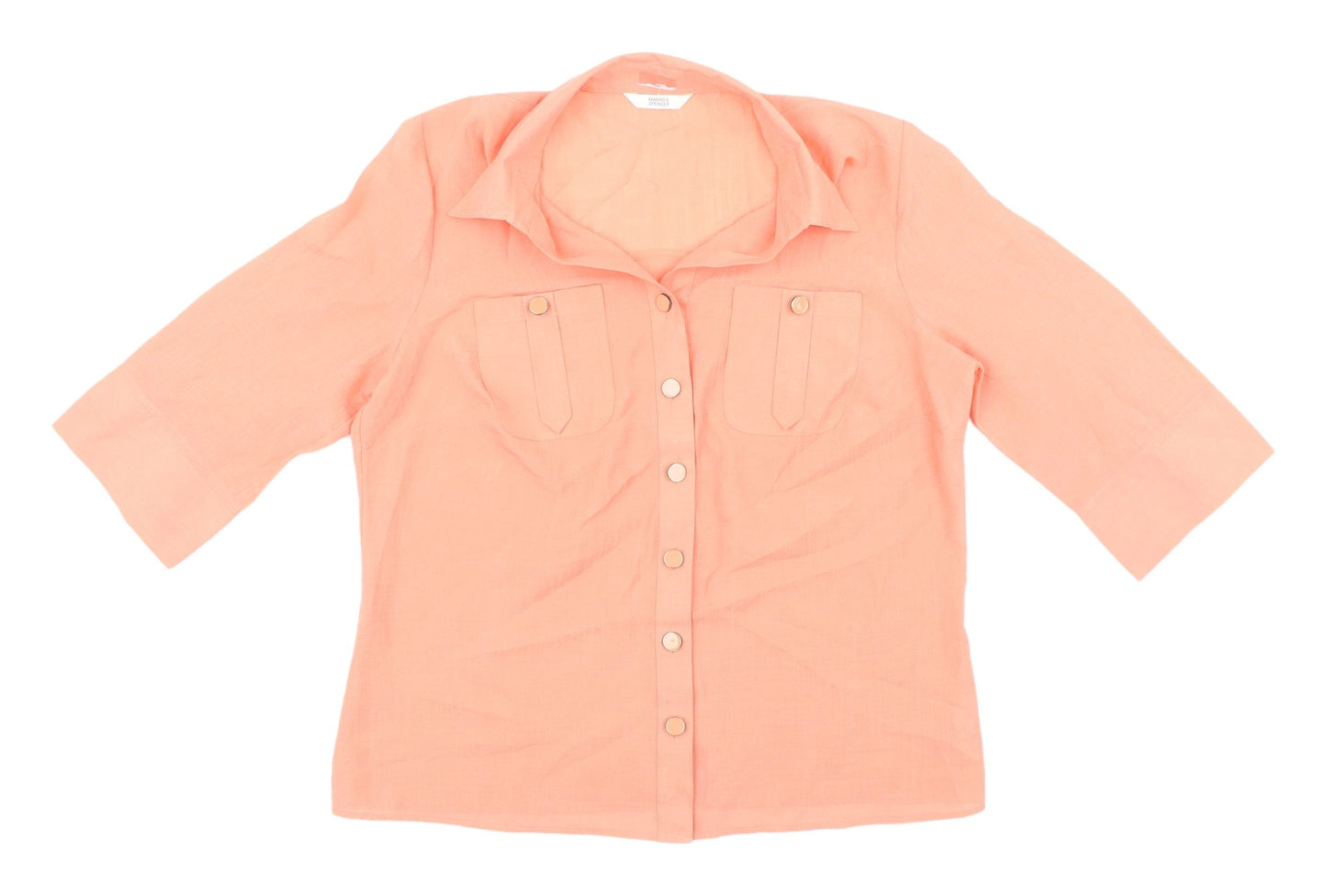 Marks & Spencer Women's Orange Button-Up Shirt, Size 14