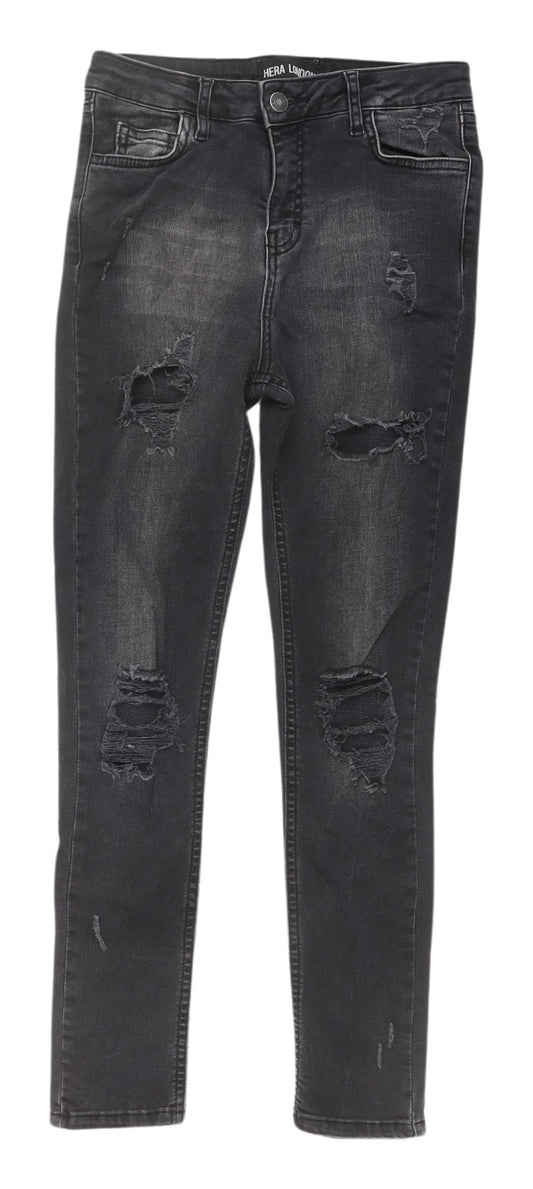 Hera London Women’s Black Skinny Distressed Jeans, 2XS