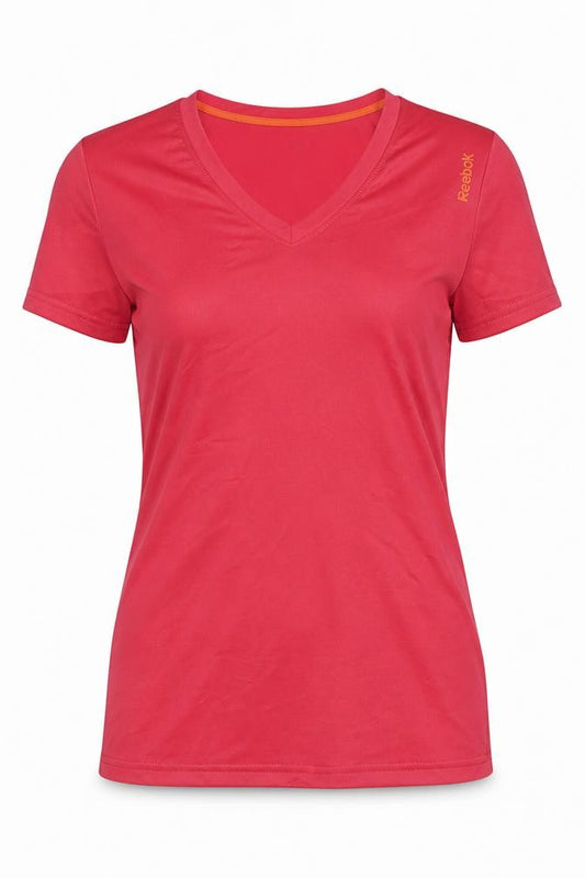 Reebok Women's Red V-Neck Athletic T-Shirt - Small