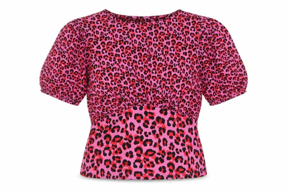 Lipsy Women's Pink Animal Print Cropped T-Shirt Size 14