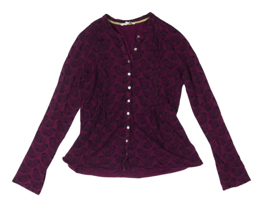 White Stuff Women's Purple Button-Up Geometric Shirt 10