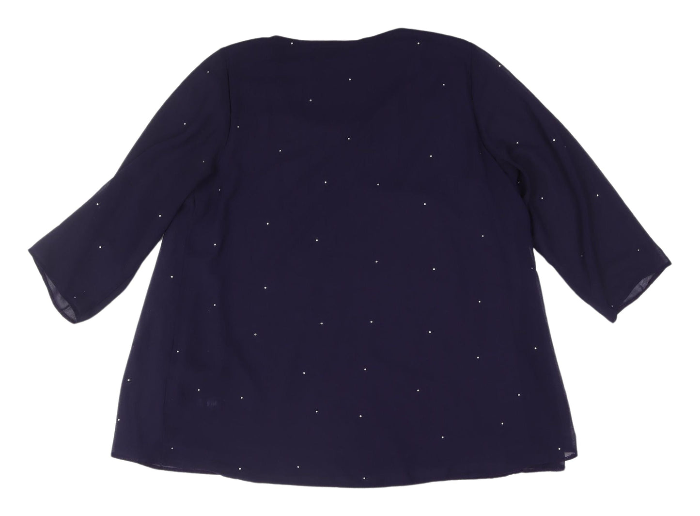 Evans Women's Blue Beaded Blouse, Size 16, 3/4 Sleeve, Scoop Neck