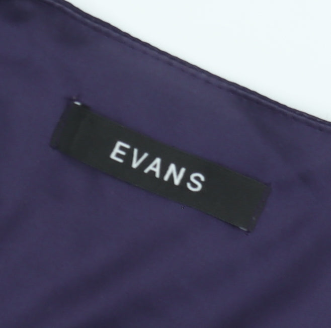 Evans Women's Blue Beaded Blouse, Size 16, 3/4 Sleeve, Scoop Neck