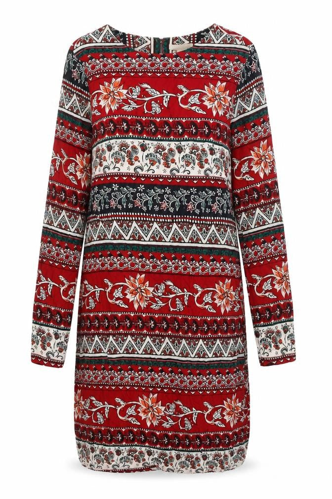 H&M Women's Red Multicoloured Shift Dress Size 4