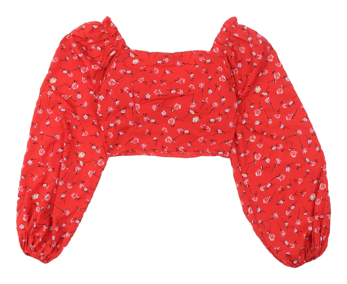 PrettyLittleThing Women's Red Floral Cropped Blouse