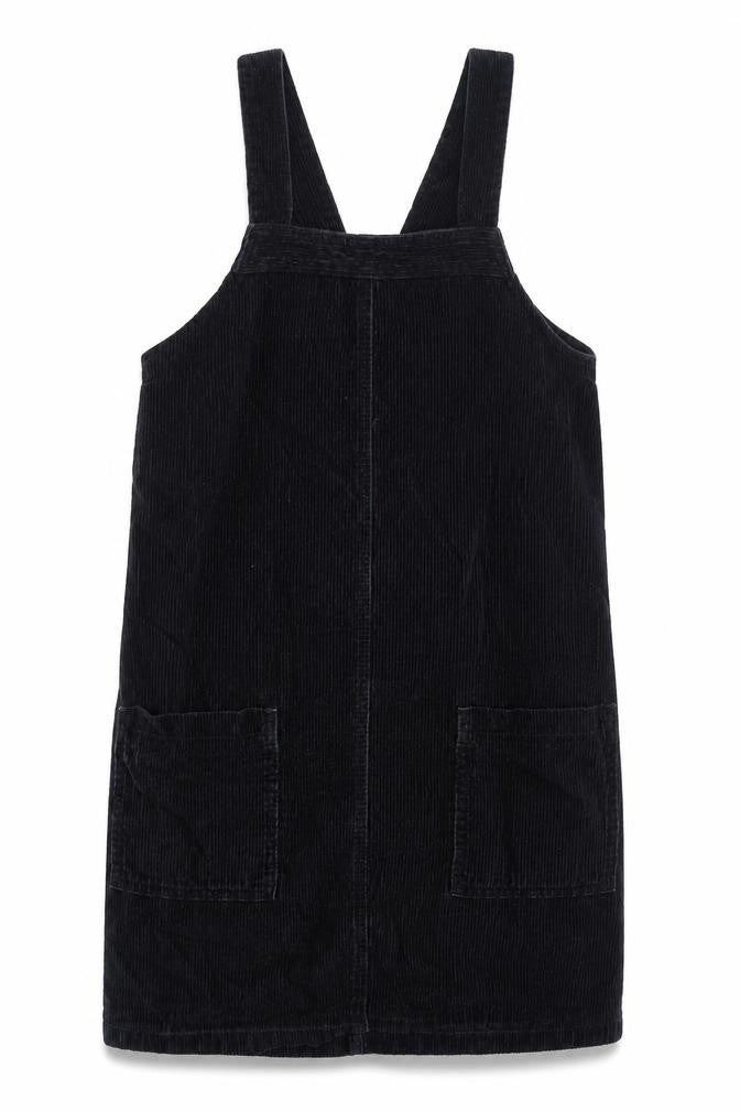 Front view of Dorothy Perkins Black Corduroy Pinafore Dress, size 10