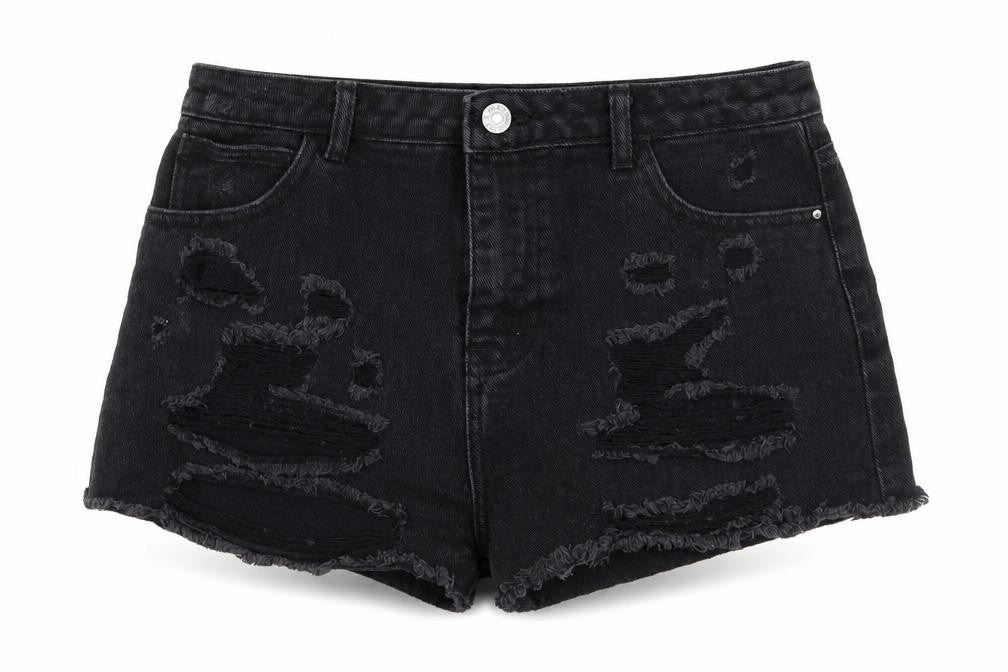 Front view of Denim Co. Women's Black Cut-Off Shorts, size 12