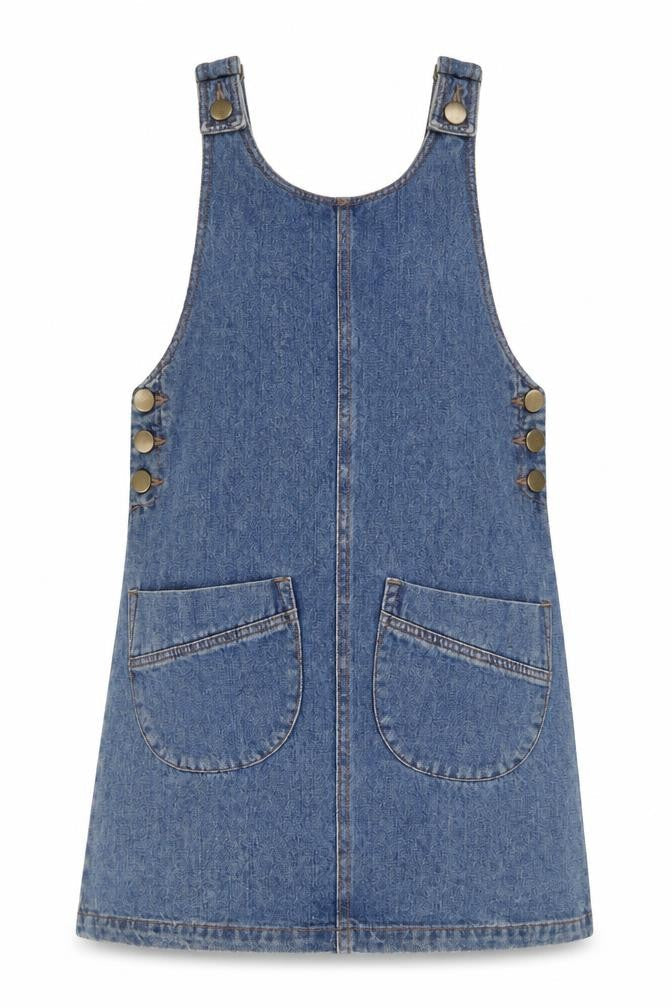Front view of Denim Co Women's Blue Pinafore Dress, size 6