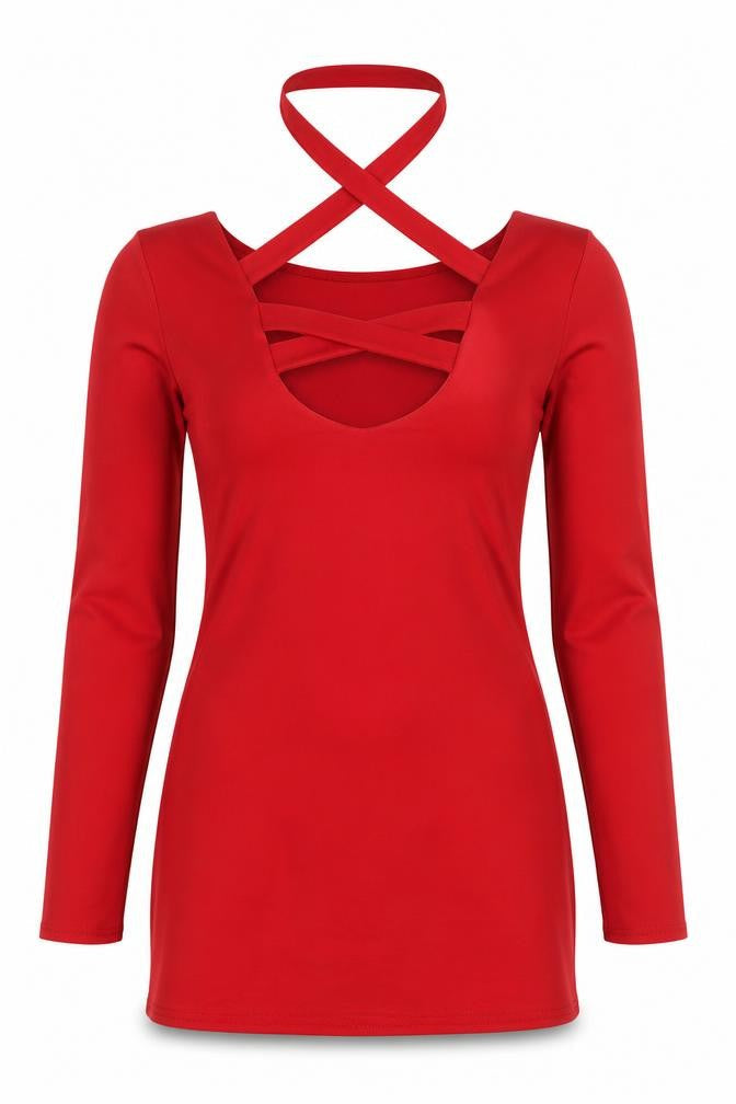 Front view of I-X London Red Long Sleeve Dress -, size 12