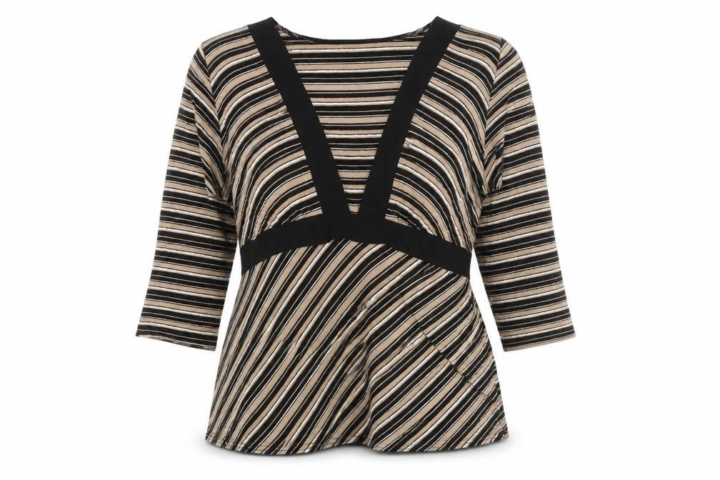 Saloos Collection Women's Black Striped Tunic Blouse L