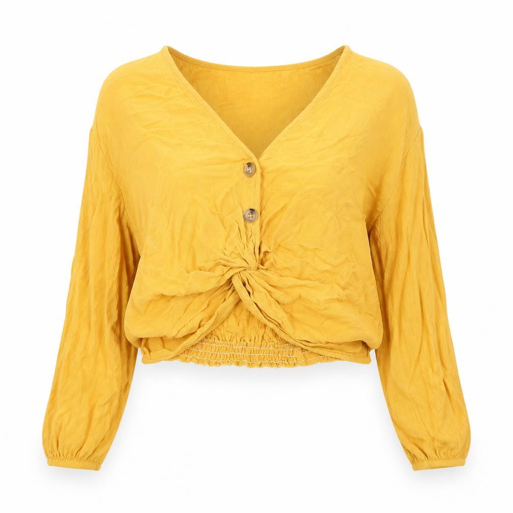 H&M Women's Yellow Cropped Viscose Blouse Size 6
