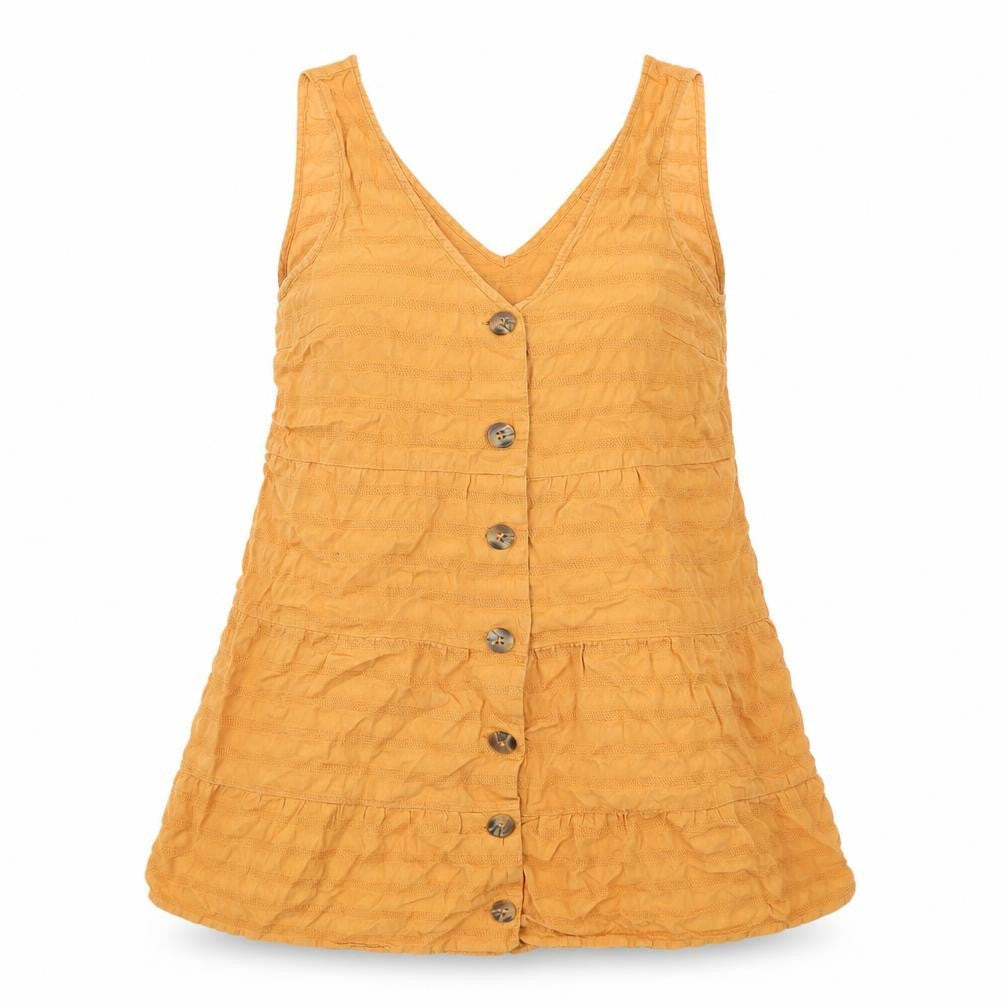 Front view of ASOS Women's Orange Tunic Blouse, size 12, - Button Accent
