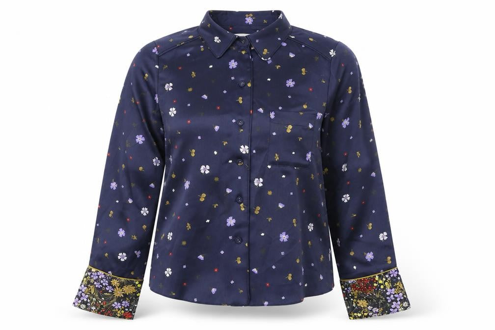 Marks and Spencer Women's Blue Floral Button-Up Shirt
