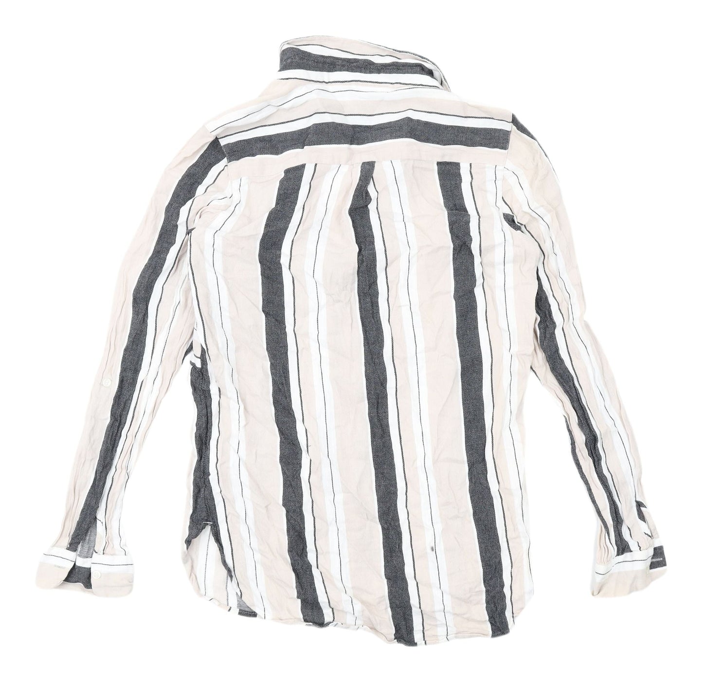 Next Women's Grey & White Striped Button-Up Shirt, Size 8