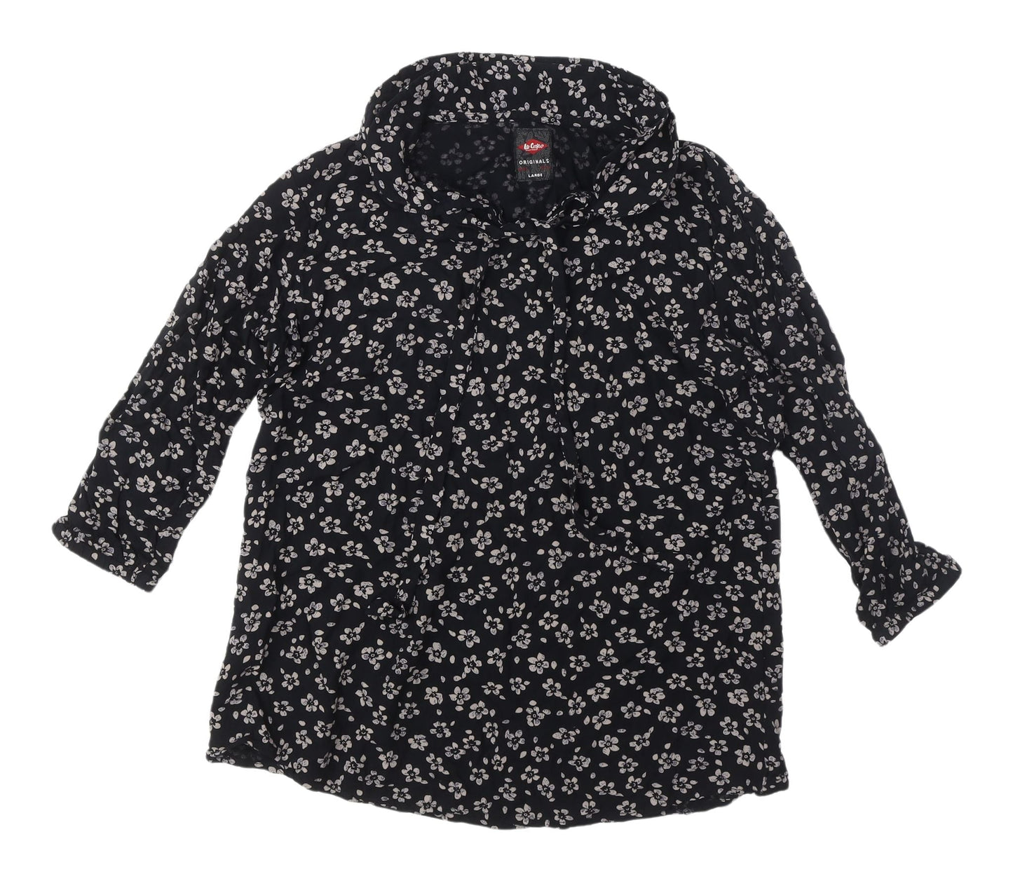 Le Coq Women's Black Floral Button-Up Shirt, Size L