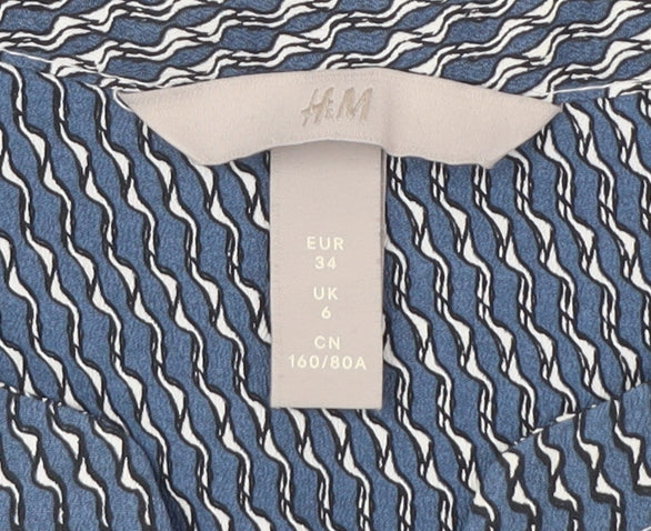 H&M Women's Blue Geometric Sleeveless Blouse Size 6