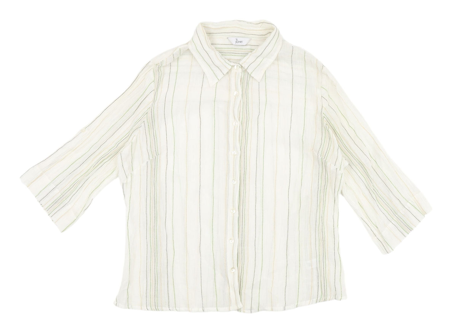 BHS Women's White Striped 3/4 Sleeve Button-Up Shirt