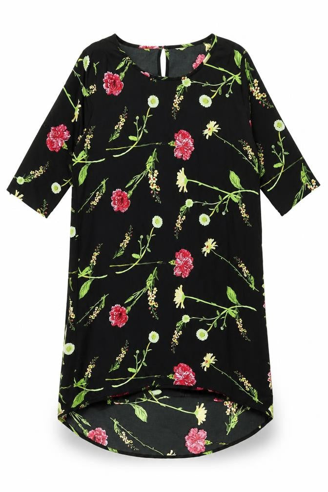 Front view of Dancing Leopard Black Floral Shift Dress L