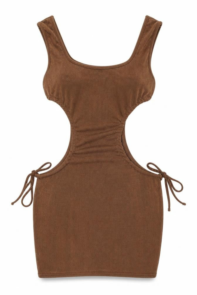 Front view of PRETTYLITTLETHING Brown Bodycon Mini Dress, size 10