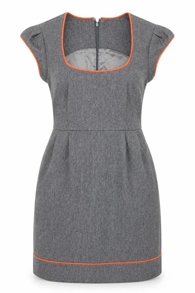 Front view of French Connection Women's Grey Sheath Dress 4 Cap Sleeve