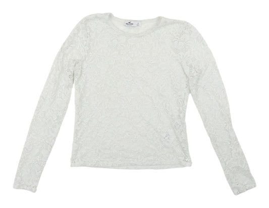 Hollister Women’s White Lace Blouse, Size S, Floral Pattern