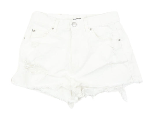 Pull & Bear Women's White Cut-Off Shorts UK 8 Casual