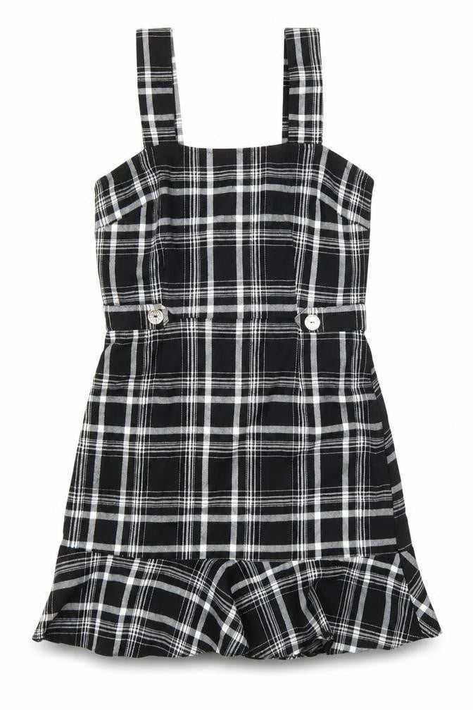 Front view of Miss Selfridge Black Check Pinafore Dress -, size 6