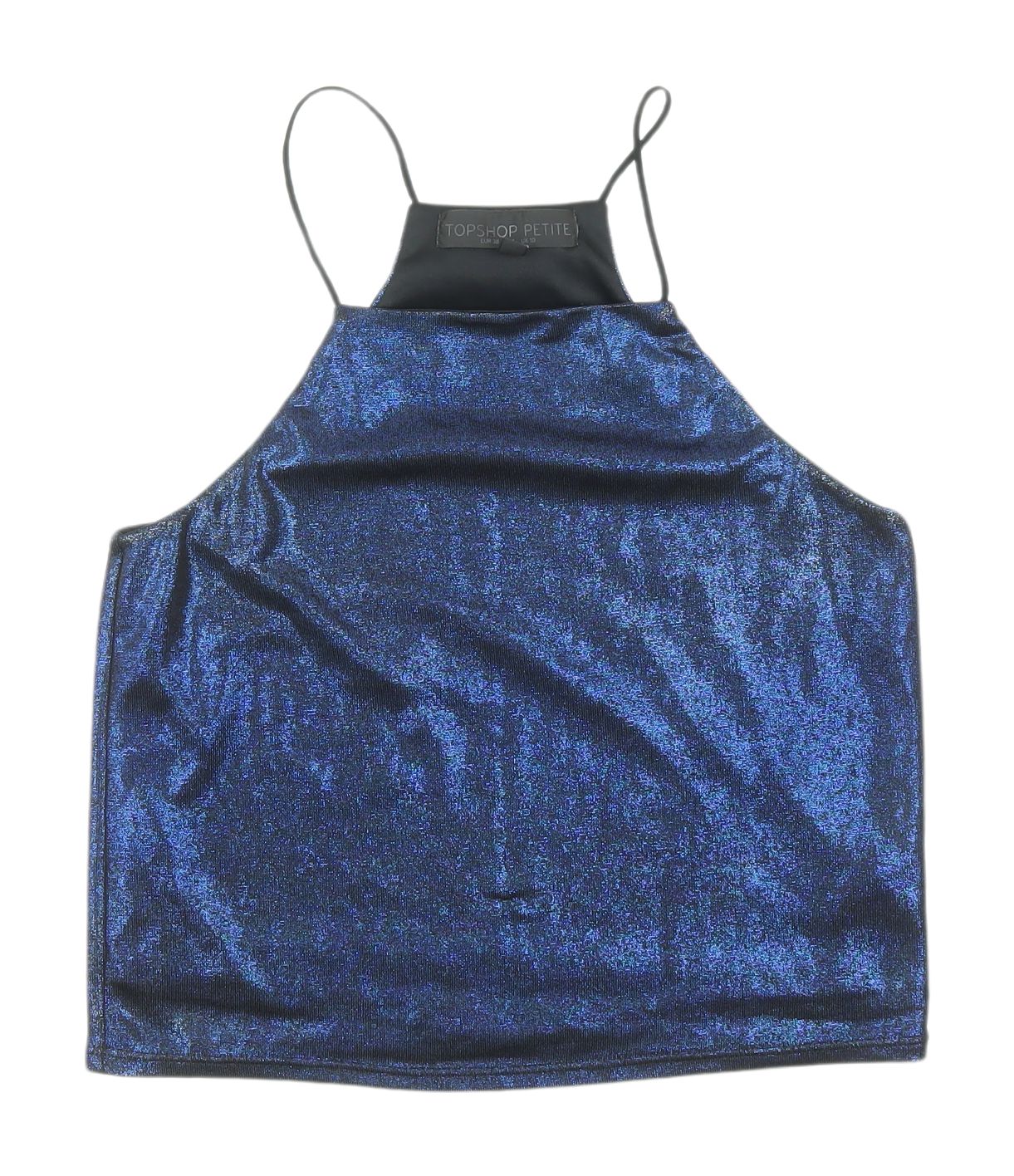 Topshop Women's Blue Cropped Halter Tank Top