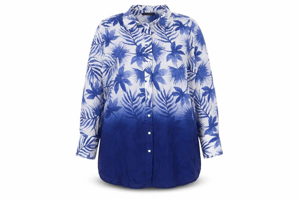 Front view of Marks & Spencer Blue Floral Button-Up Shirt, UK 14
