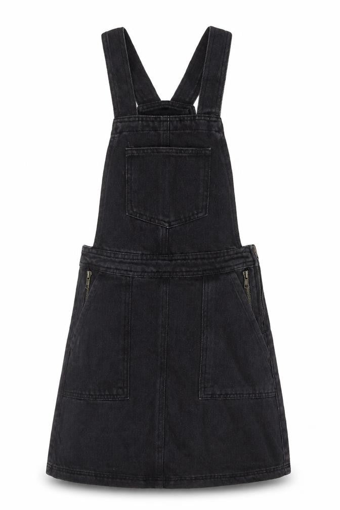 Front view of Denim Co. Women's Black Denim Pinafore Dress, size 4