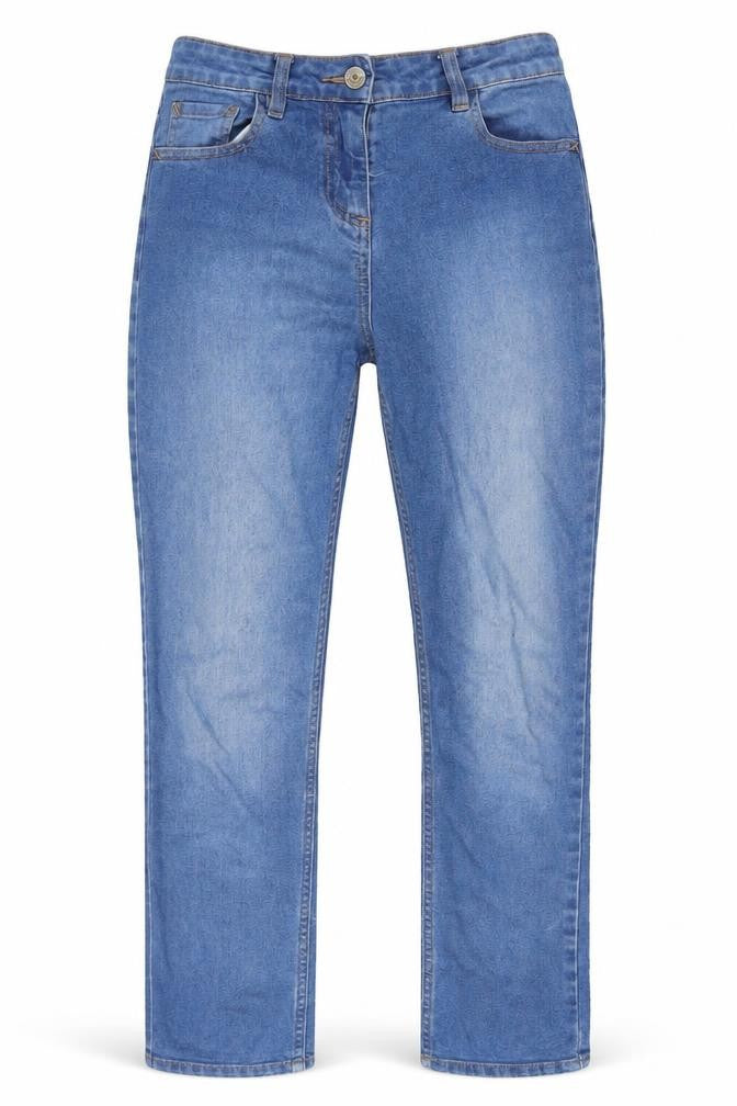 Front view of Denim Women's Blue Straight Leg Cotton Denim Jeans, size 12