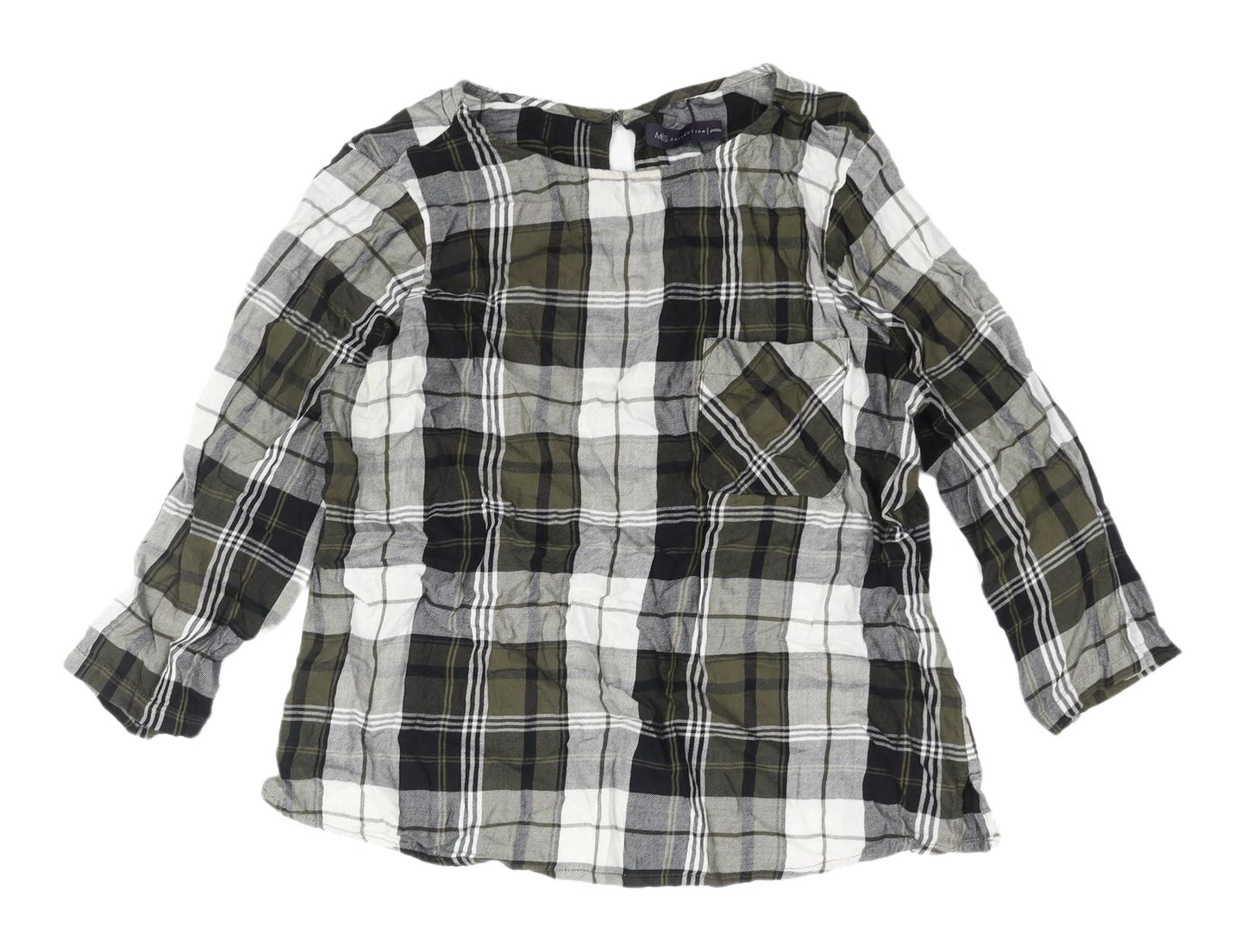 Marks and Spencer Women's Green Plaid Blouse, Size 12