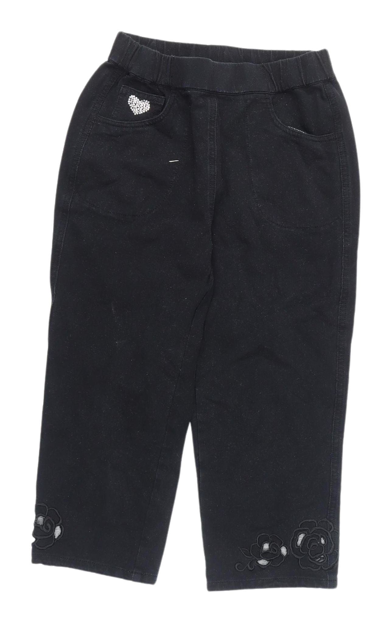 Quacker Factory Women's Black Cropped Floral Leggings, Size 2XS