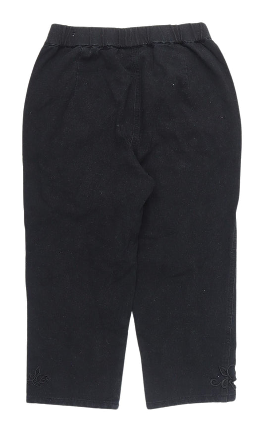 Quacker Factory Women's Black Cropped Floral Leggings, Size 2XS
