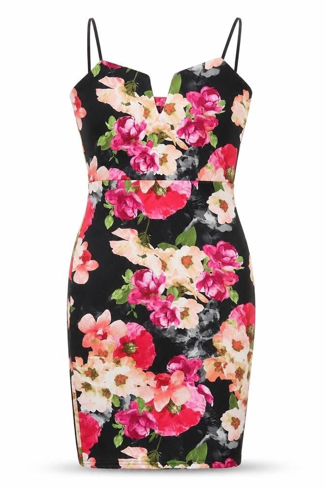 Front view of Missi London Floral Bodycon Dress UK 12