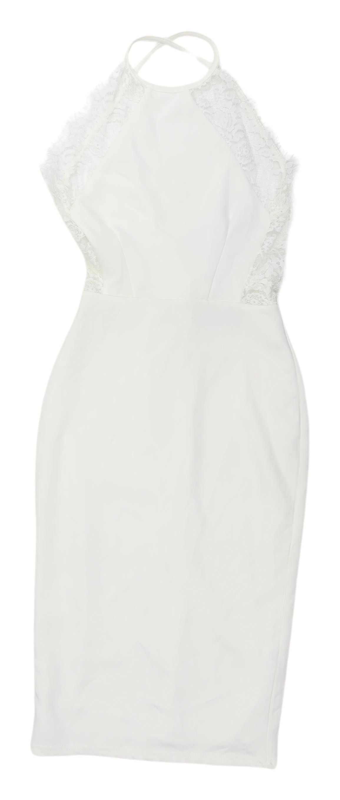 Missguided White Halter Midi Sheath Dress Size 4