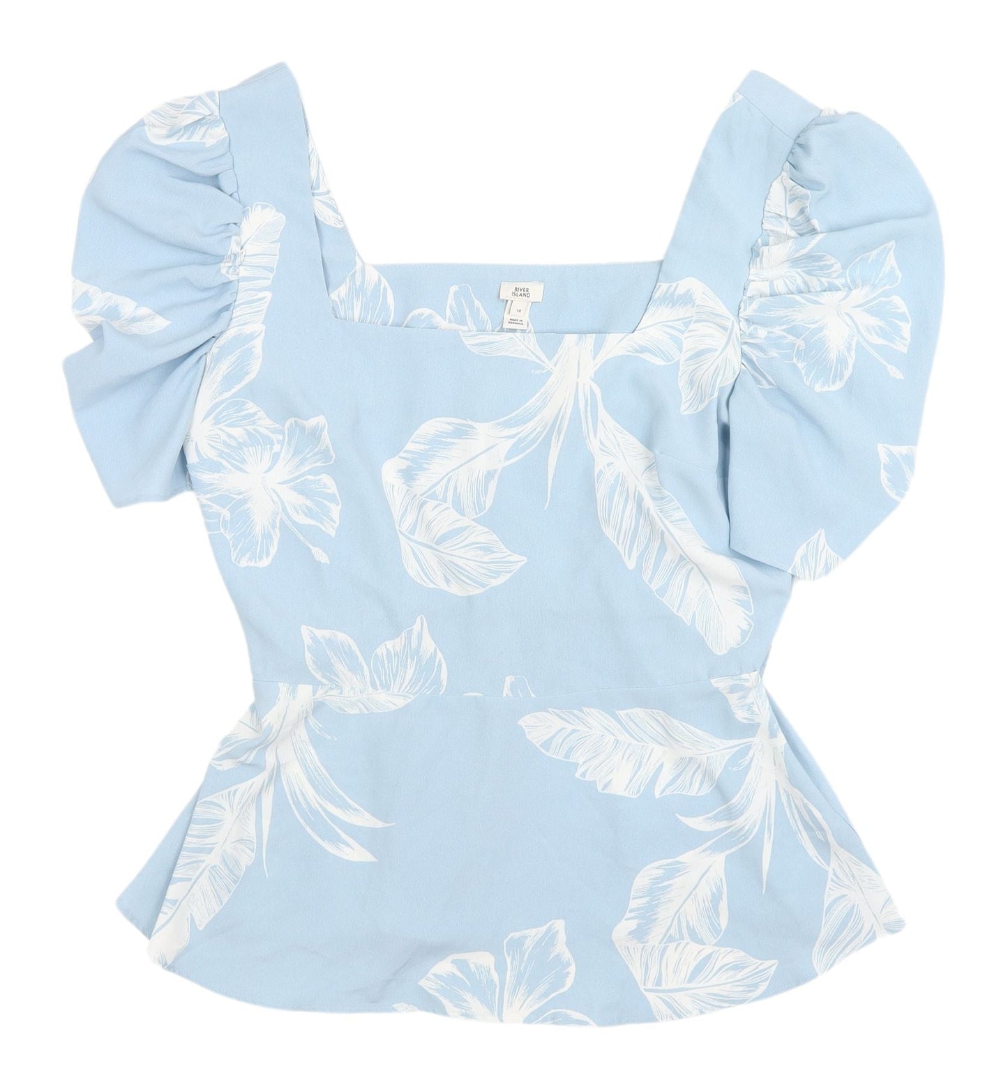 River Island Women's Blue Floral Cropped Blouse, Size 14