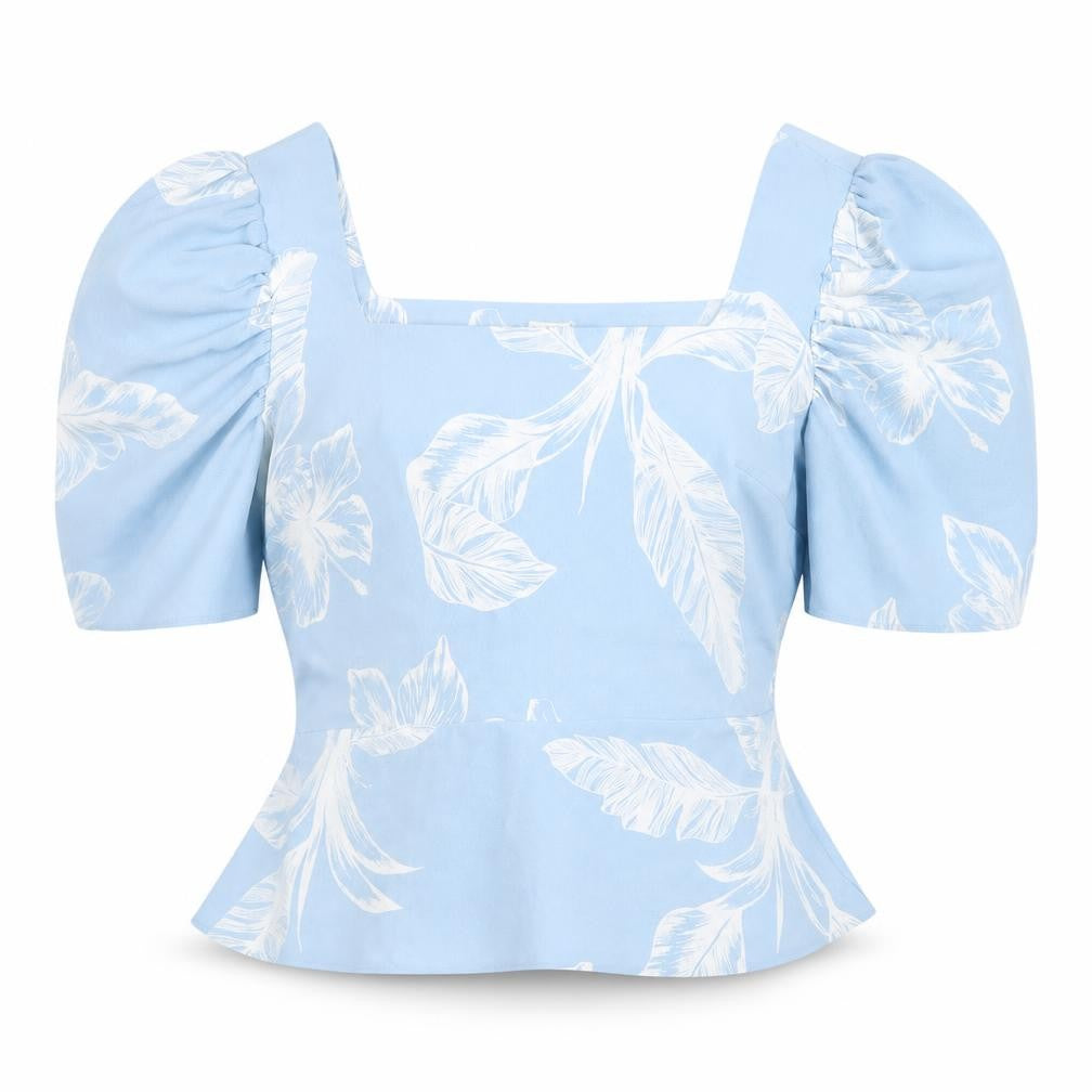 River Island Women's Blue Floral Cropped Blouse, Size 14