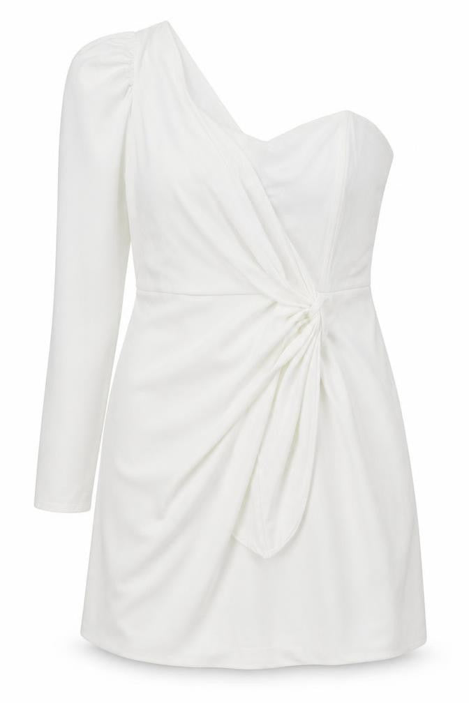 Front view of Missguided Women's White One Shoulder Dress -, size 16
