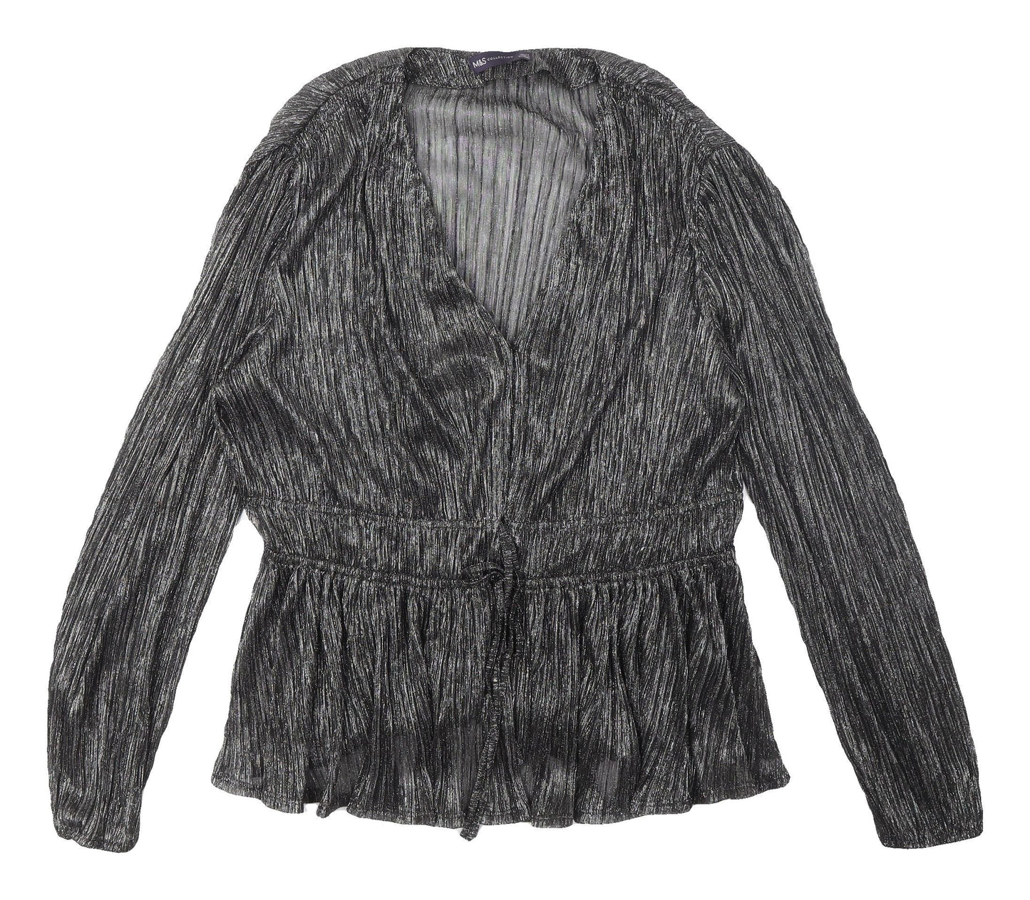 Marks & Spencer Silver V-Neck Blouse 14 Party Wear