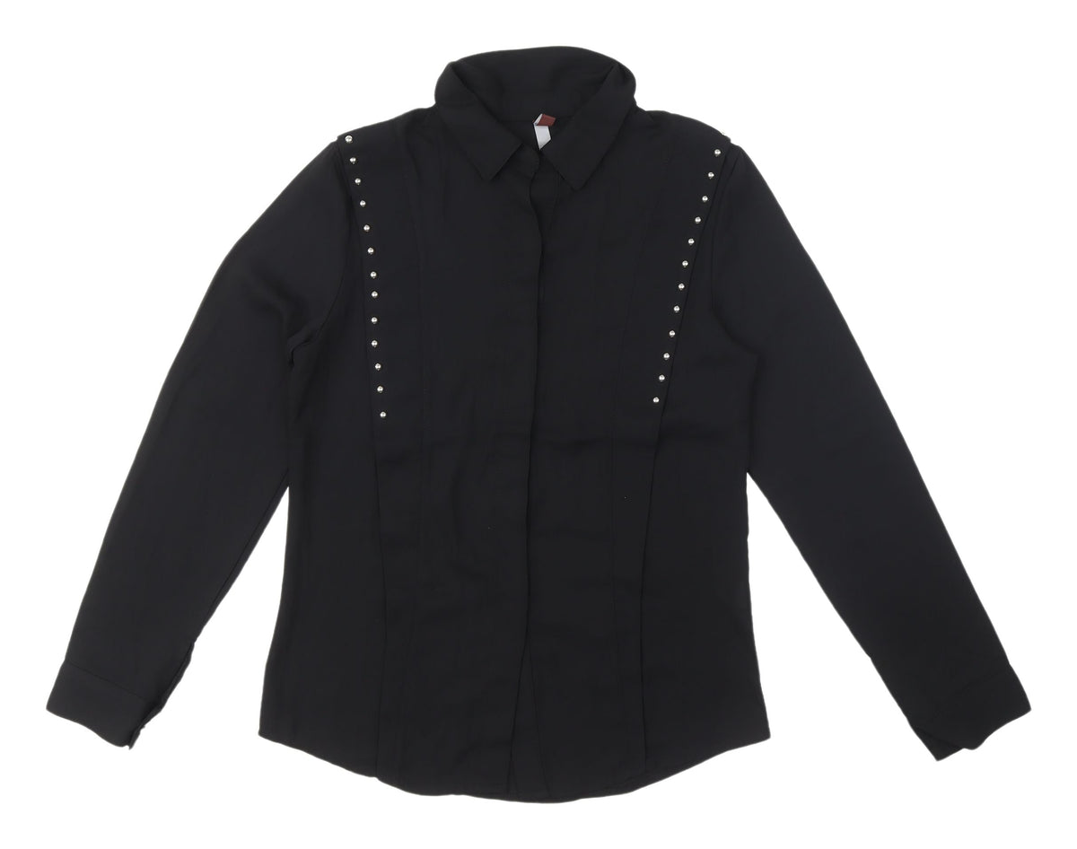 By Swan Black Studded Women's Button-Up Shirt, Size S
