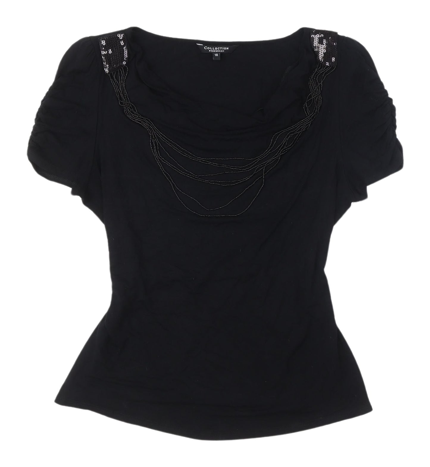 Debenhams Women's Black Beaded Cowl Neck Blouse Size 18