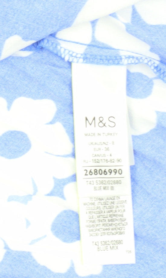Marks and Spencer Women's Blue Floral Blouse Size 8
