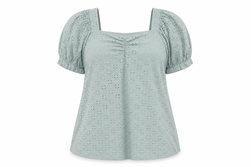 Front view of Roman Women's Green Puff Sleeve Blouse, size 18
