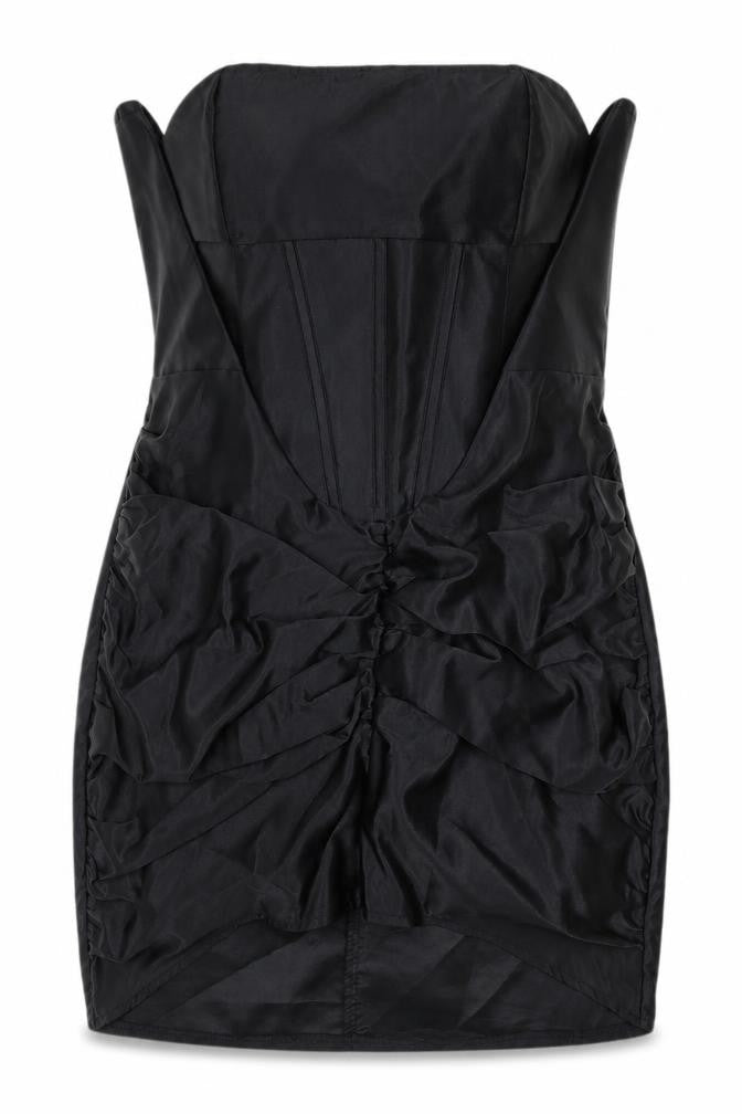 Front view of PRETTYLITTLETHING Black Strapless Party Dress, size 12
