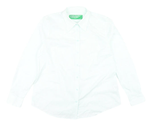 Benetton Women's White Striped Button-Up Shirt XL